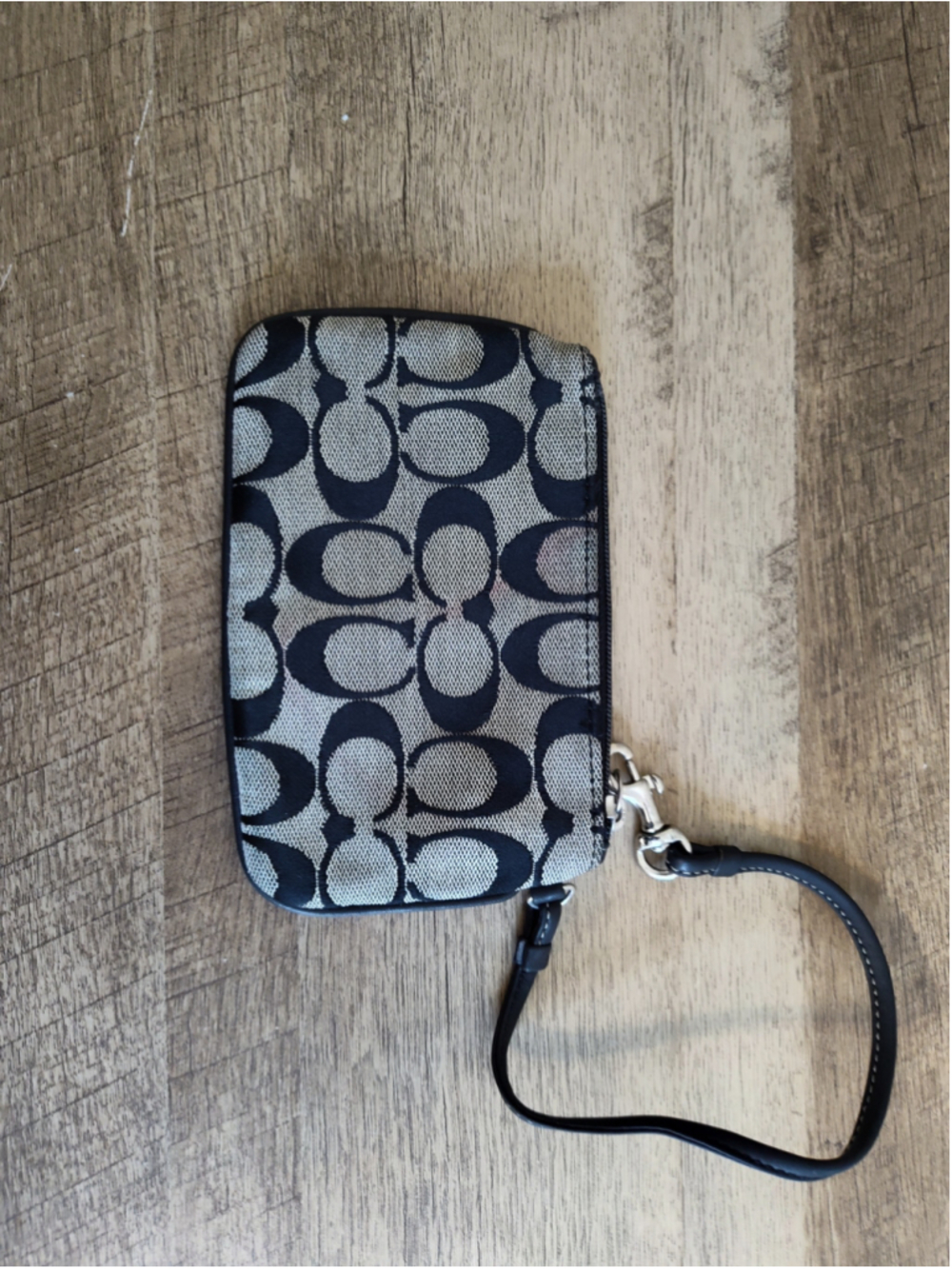 Women's Coach Signature Logo Wristlet Clutch Black and Grey